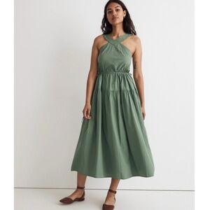 MADEWELL Tiered Halter Midi Dress Versailles Green Cotton Poplin